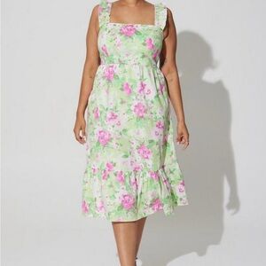 Torrid Mini Poplin Tiered Ruffle Strap Dress in Pink and Green Floral Size 3X